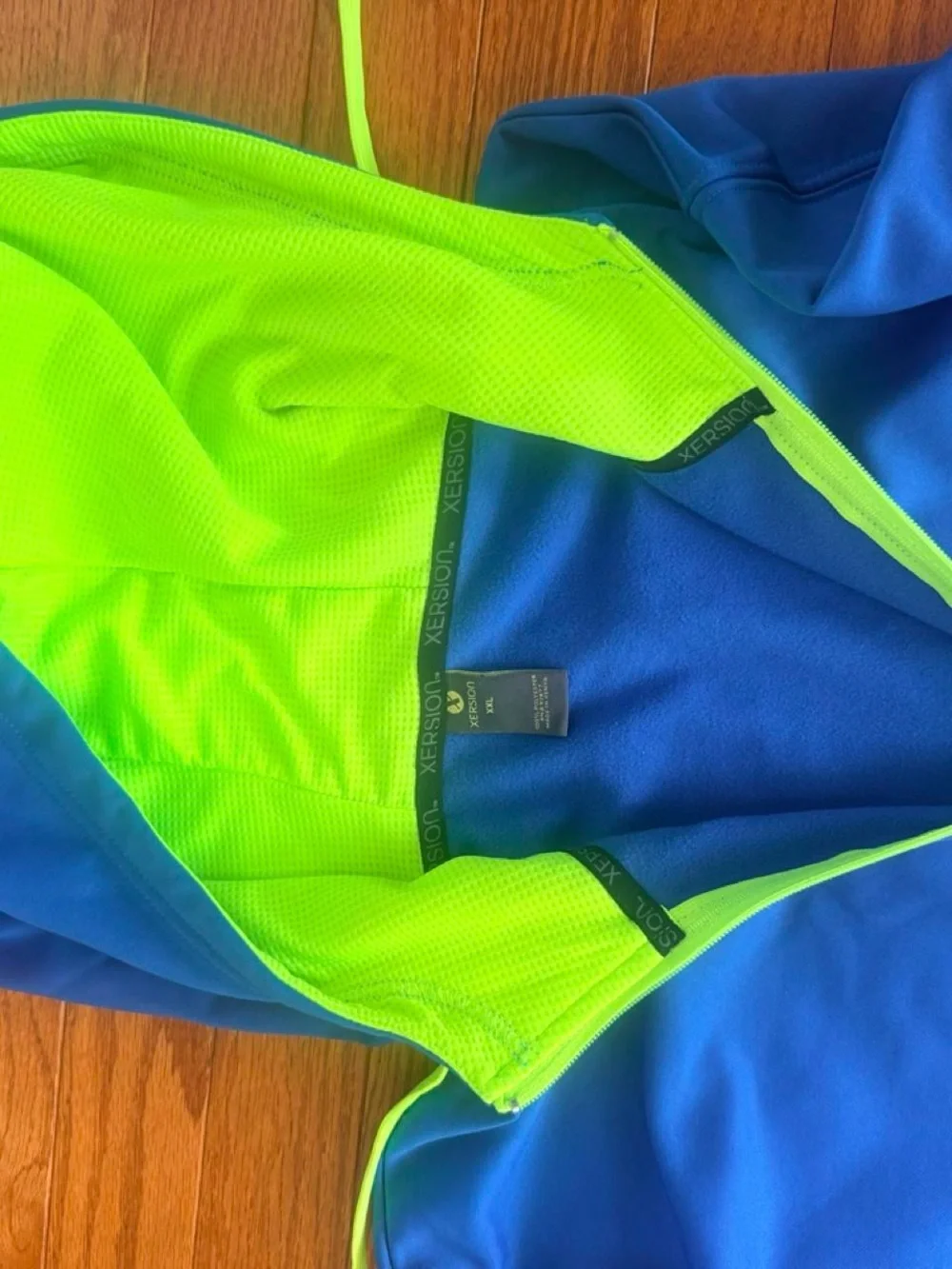 Xersion Active Cobalt Blue & Neon Lime Full-Zip Performance Hoodie